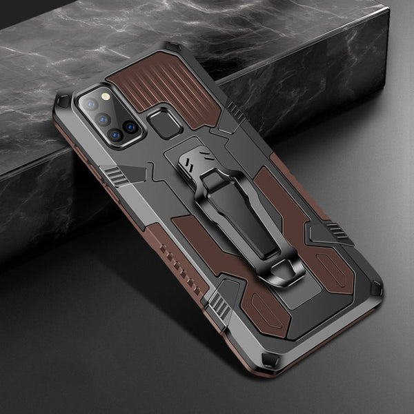 For Samsung Galaxy A21s Machine Armor Warrior Shockproof PC + TPU Protective Case(Coffee)