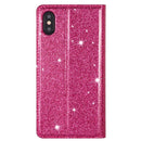 For iPhone X / XS Ultrathin Glitter Magnetic Horizontal Flip Leather Case with Holder & Card Slots(Rose Red)