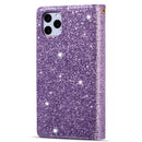 For iPhone 11 Pro Max Multi-card Slots Starry Sky Laser Carving Glitter Zipper Horizontal Flip Leather Case with Holder & Wallet & Lanyard(Purple)