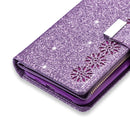 For iPhone 11 Pro Max Multi-card Slots Starry Sky Laser Carving Glitter Zipper Horizontal Flip Leather Case with Holder & Wallet & Lanyard(Purple)