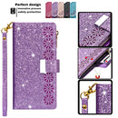 For iPhone 11 Pro Max Multi-card Slots Starry Sky Laser Carving Glitter Zipper Horizontal Flip Leather Case with Holder & Wallet & Lanyard(Purple)