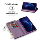 For iPhone 11 Pro Max Multi-card Slots Starry Sky Laser Carving Glitter Zipper Horizontal Flip Leather Case with Holder & Wallet & Lanyard(Purple)