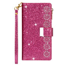 For iPhone SE 2022 / SE 2020 / 8 / 7 Multi-card Slots Starry Sky Laser Carving Glitter Zipper Horizontal Flip Leather Case with Holder & Wallet & Lanyard(Rose Red)
