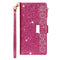 For iPhone SE 2022 / SE 2020 / 8 / 7 Multi-card Slots Starry Sky Laser Carving Glitter Zipper Horizontal Flip Leather Case with Holder & Wallet & Lanyard(Rose Red)