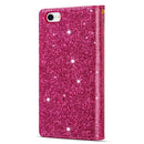 For iPhone SE 2022 / SE 2020 / 8 / 7 Multi-card Slots Starry Sky Laser Carving Glitter Zipper Horizontal Flip Leather Case with Holder & Wallet & Lanyard(Rose Red)