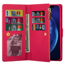 For iPhone SE 2022 / SE 2020 / 8 / 7 Multi-card Slots Starry Sky Laser Carving Glitter Zipper Horizontal Flip Leather Case with Holder & Wallet & Lanyard(Rose Red)