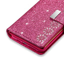 For iPhone SE 2022 / SE 2020 / 8 / 7 Multi-card Slots Starry Sky Laser Carving Glitter Zipper Horizontal Flip Leather Case with Holder & Wallet & Lanyard(Rose Red)