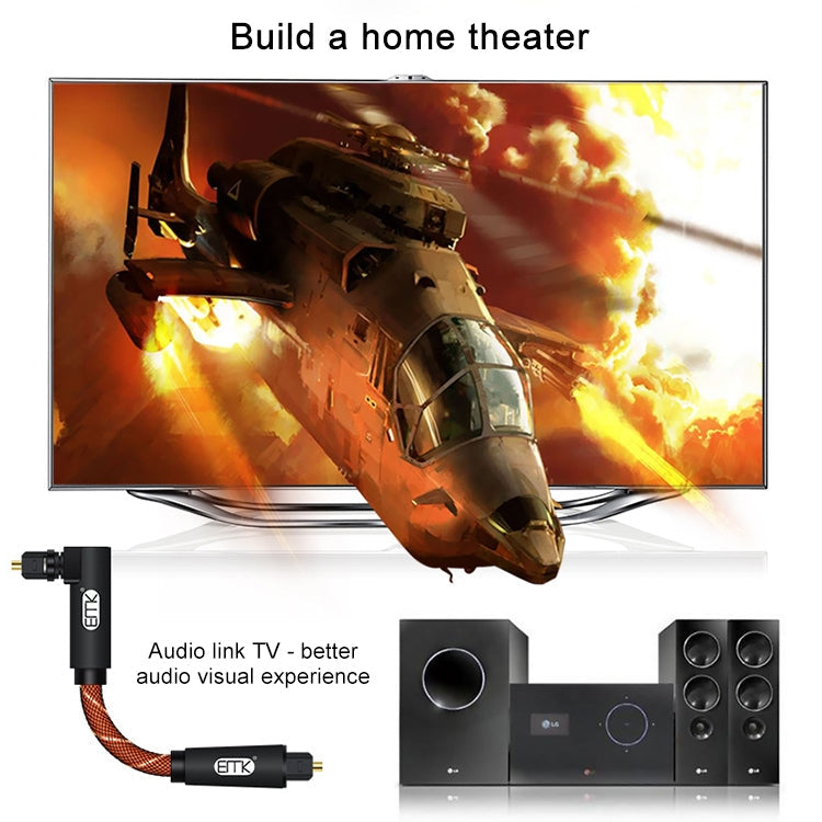 EMK 90 Degree Swivel Adjustable Right Angled 360 Degrees Rotatable Pulg Nylon Woven Mesh Optical Audio Cable, Cable Length:2m(Orange)