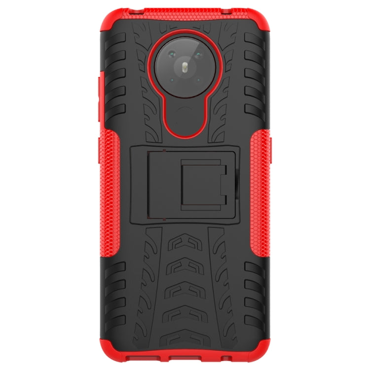 For Nokia 5.3 Tire Texture Shockproof TPU + PC Protective Case with Holder(Red)