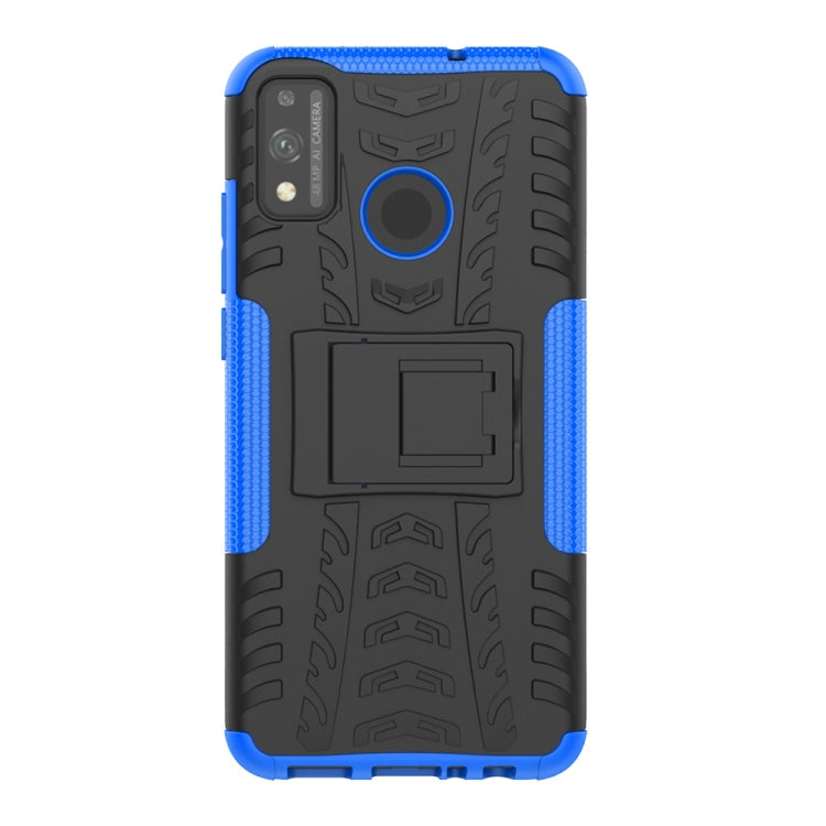 For Huawei Honor 9X Lite / Honor 8X Tire Texture Shockproof TPU + PC Protective Case with Holder(Blue)