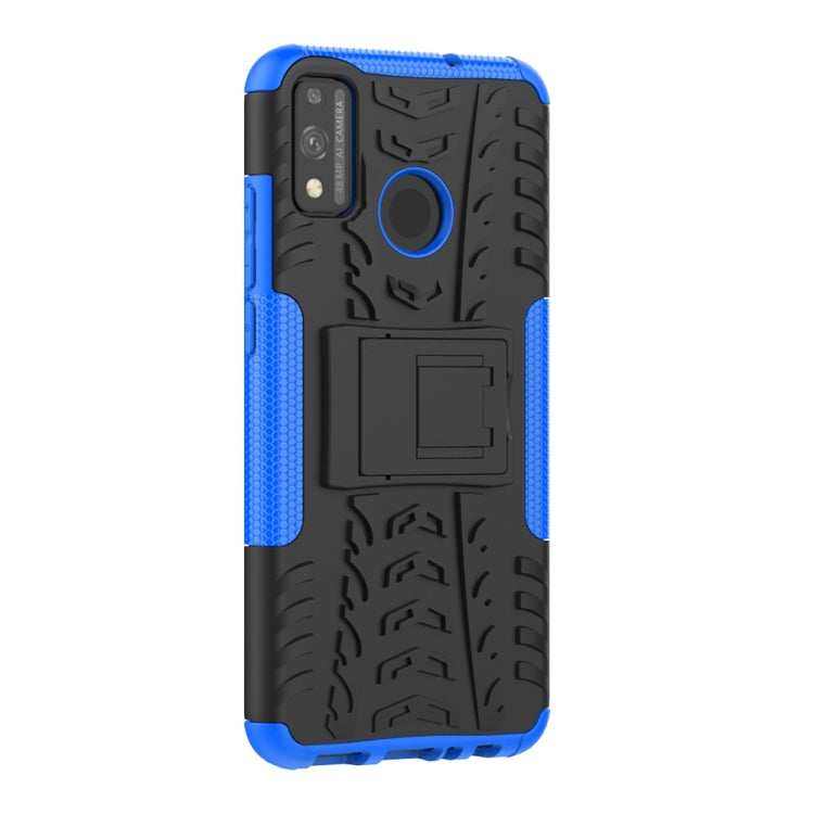 For Huawei Honor 9X Lite / Honor 8X Tire Texture Shockproof TPU + PC Protective Case with Holder(Blue)