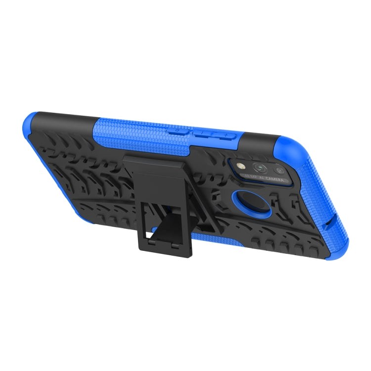 For Huawei Honor 9X Lite / Honor 8X Tire Texture Shockproof TPU + PC Protective Case with Holder(Blue)