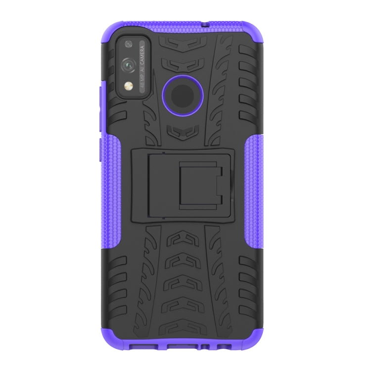 For Huawei Honor 9X Lite Tire / Honor 8X Texture Shockproof TPU + PC Protective Case with Holder(Purple)