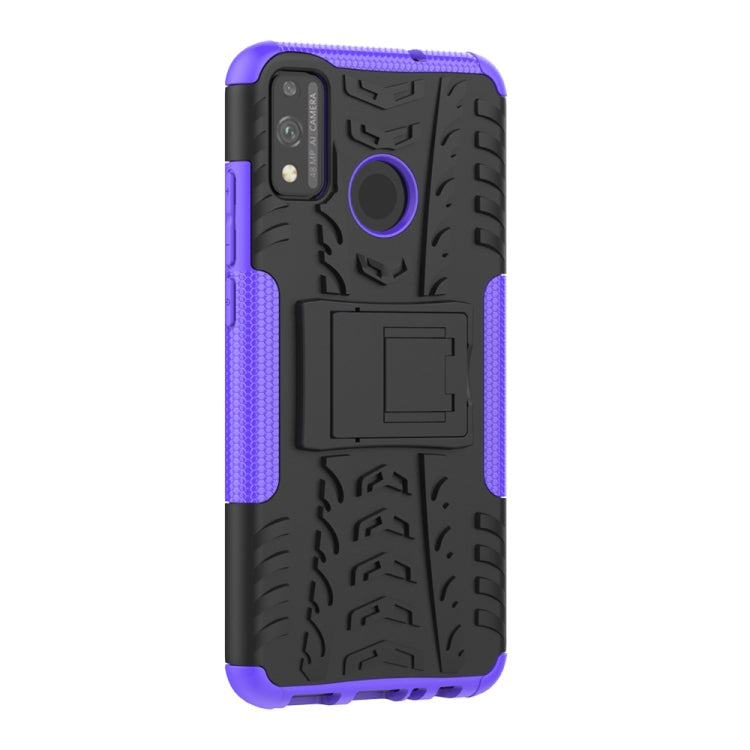 For Huawei Honor 9X Lite Tire / Honor 8X Texture Shockproof TPU + PC Protective Case with Holder(Purple)
