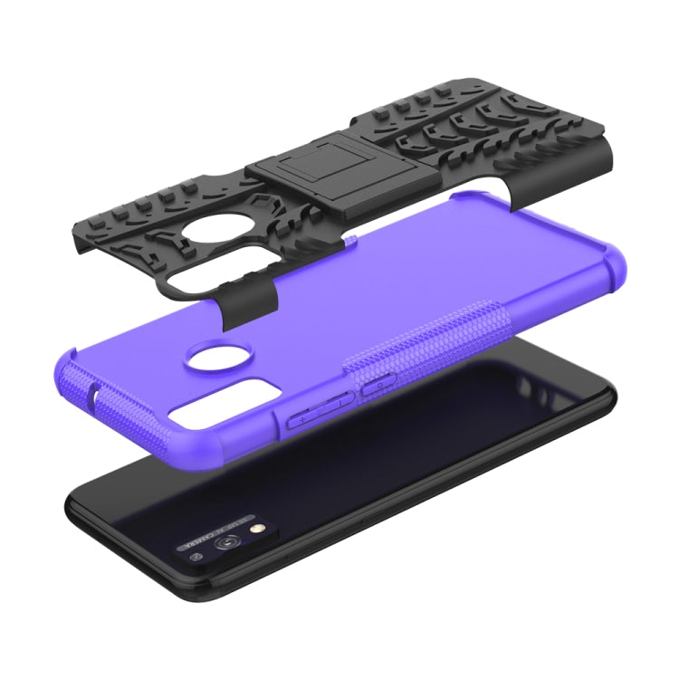 For Huawei Honor 9X Lite Tire / Honor 8X Texture Shockproof TPU + PC Protective Case with Holder(Purple)