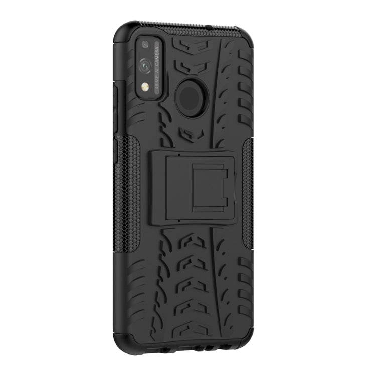 For Huawei Honor 9X Lite / Honor 8X Tire Texture Shockproof TPU + PC Protective Case with Holder(Black)