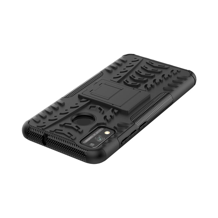 For Huawei Honor 9X Lite / Honor 8X Tire Texture Shockproof TPU + PC Protective Case with Holder(Black)