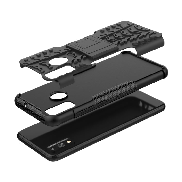 For Huawei Honor 9X Lite / Honor 8X Tire Texture Shockproof TPU + PC Protective Case with Holder(Black)