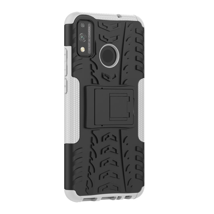 For Huawei Honor 9X Lite / Honor 8X Tire Texture Shockproof TPU + PC Protective Case with Holder(White)
