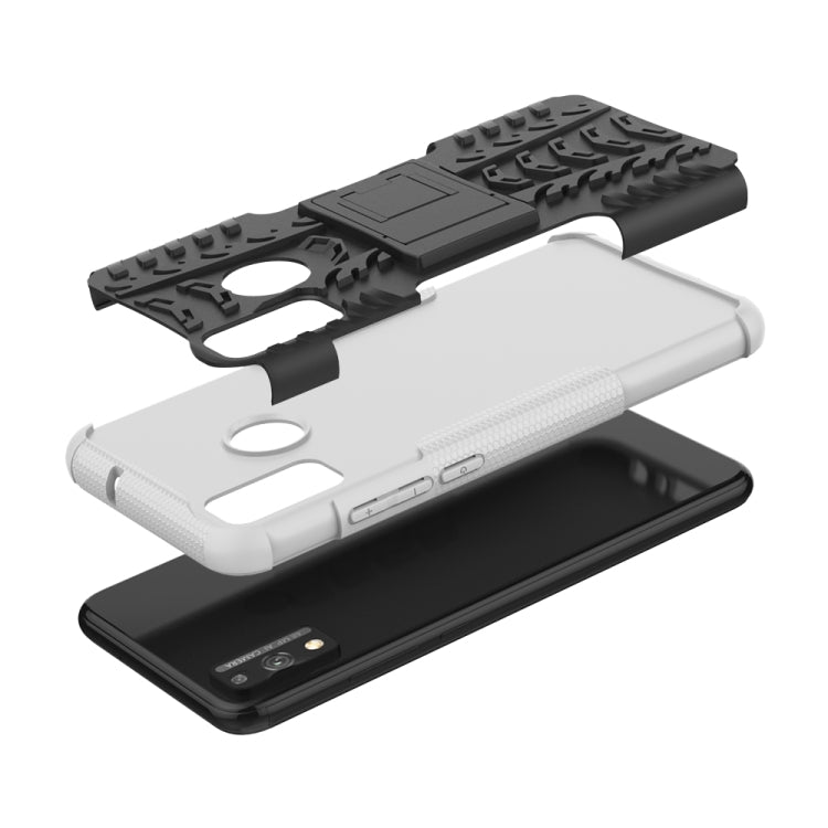 For Huawei Honor 9X Lite / Honor 8X Tire Texture Shockproof TPU + PC Protective Case with Holder(White)