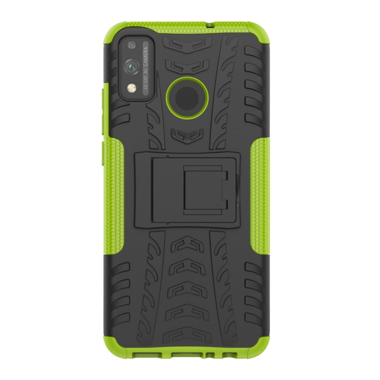 For Huawei Honor 9X Lite / Honor 8X Tire Texture Shockproof TPU + PC Protective Case with Holder(Green)