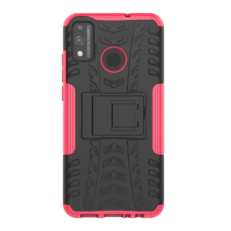 For Huawei Honor 9X Lite / Honor 8X Tire Texture Shockproof TPU + PC Protective Case with Holder(Rose Red)