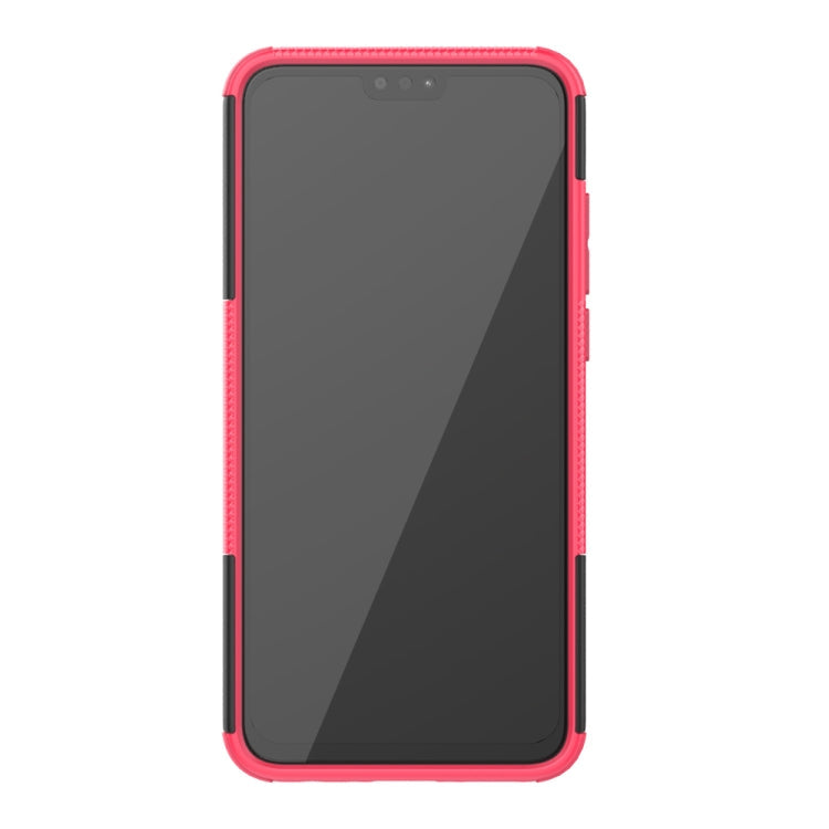 For Huawei Honor 9X Lite / Honor 8X Tire Texture Shockproof TPU + PC Protective Case with Holder(Rose Red)