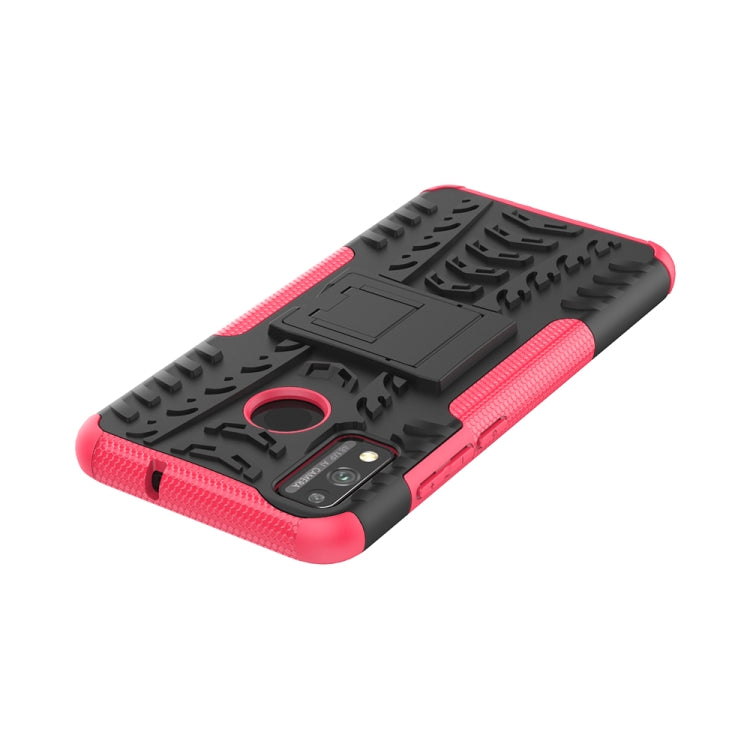 For Huawei Honor 9X Lite / Honor 8X Tire Texture Shockproof TPU + PC Protective Case with Holder(Rose Red)