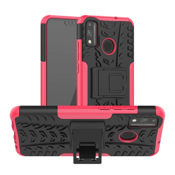 For Huawei Honor 9X Lite / Honor 8X Tire Texture Shockproof TPU + PC Protective Case with Holder(Rose Red)