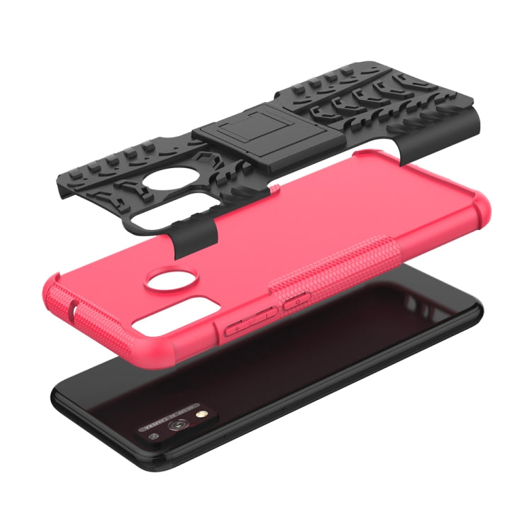 For Huawei Honor 9X Lite / Honor 8X Tire Texture Shockproof TPU + PC Protective Case with Holder(Rose Red)