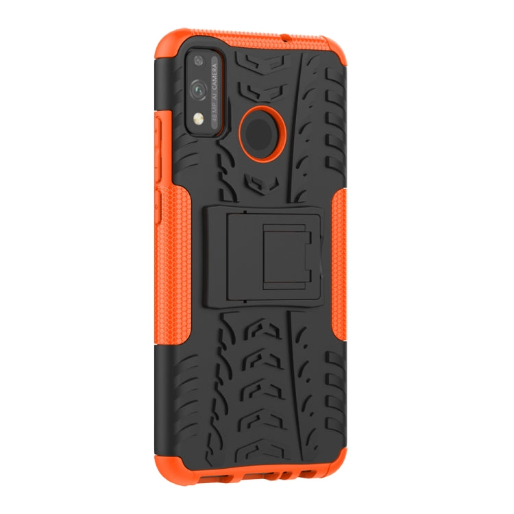 For Huawei Honor 9X Lite / Honor 8X Tire Texture Shockproof TPU + PC Protective Case with Holder(Orange)