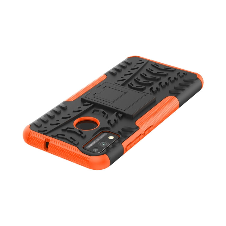 For Huawei Honor 9X Lite / Honor 8X Tire Texture Shockproof TPU + PC Protective Case with Holder(Orange)