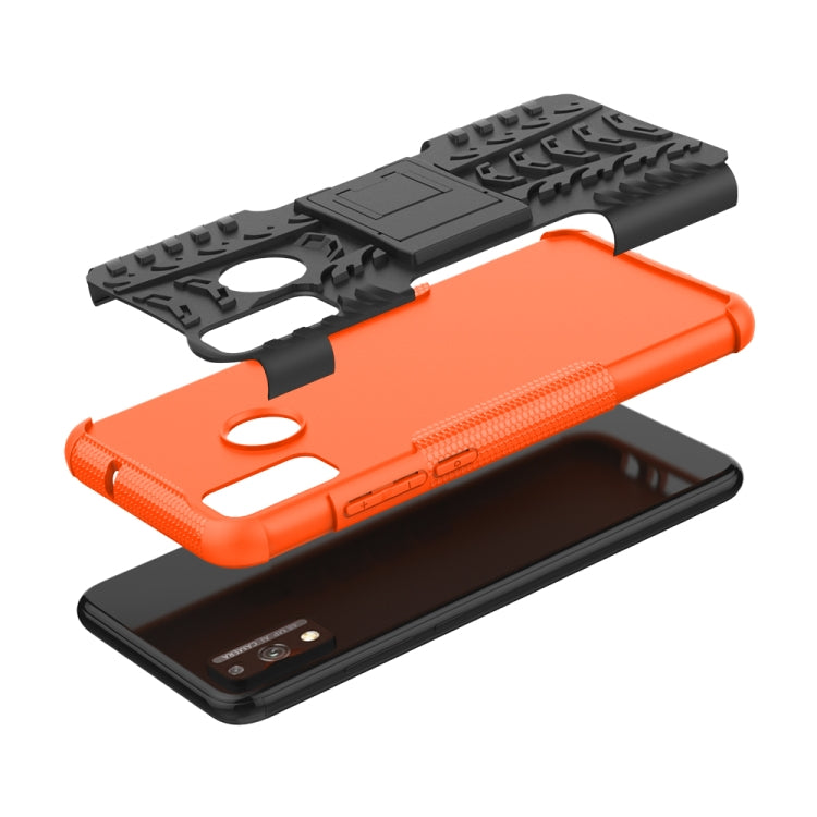 For Huawei Honor 9X Lite / Honor 8X Tire Texture Shockproof TPU + PC Protective Case with Holder(Orange)