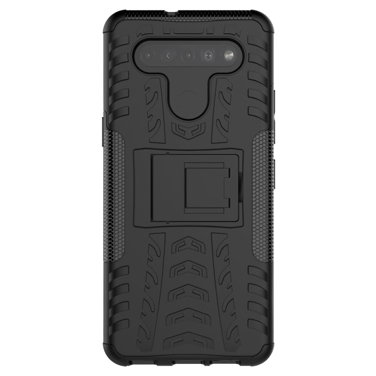 For LG K41S / K51S Tire Texture Shockproof TPU + PC Protective Case with Holder(Black)