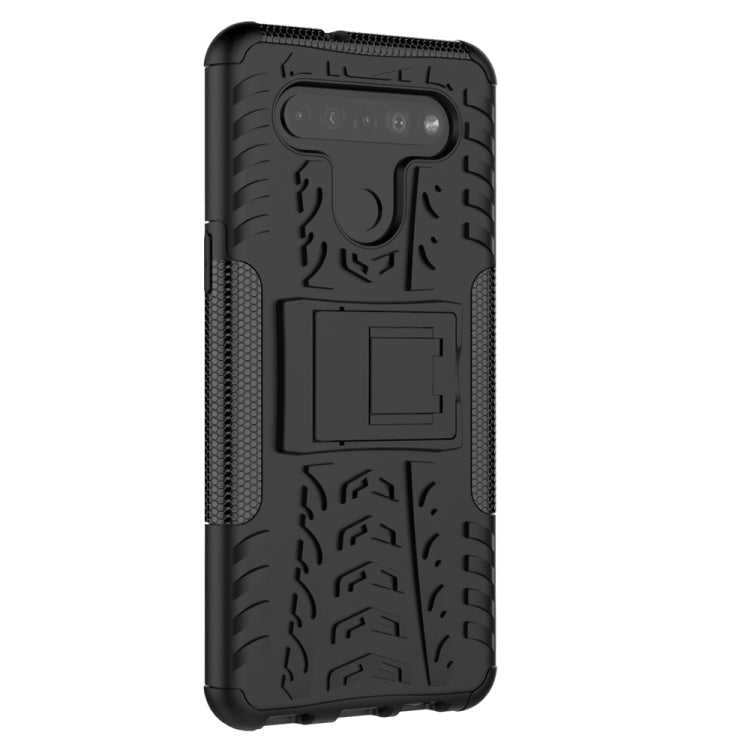 For LG K41S / K51S Tire Texture Shockproof TPU + PC Protective Case with Holder(Black)
