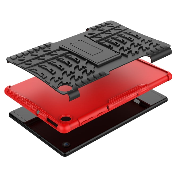 For Lenovo Tab M10 Plus TB-X606F Tire Texture Shockproof TPU+PC Protective Case with Holder(Red)