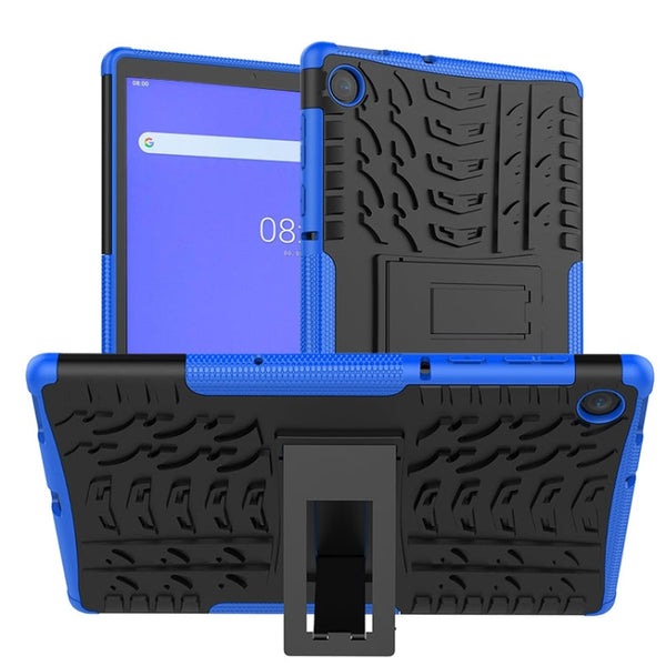 For Lenovo Tab M10 Plus TB-X606F Tire Texture Shockproof TPU+PC Protective Case with Holder(Blue)