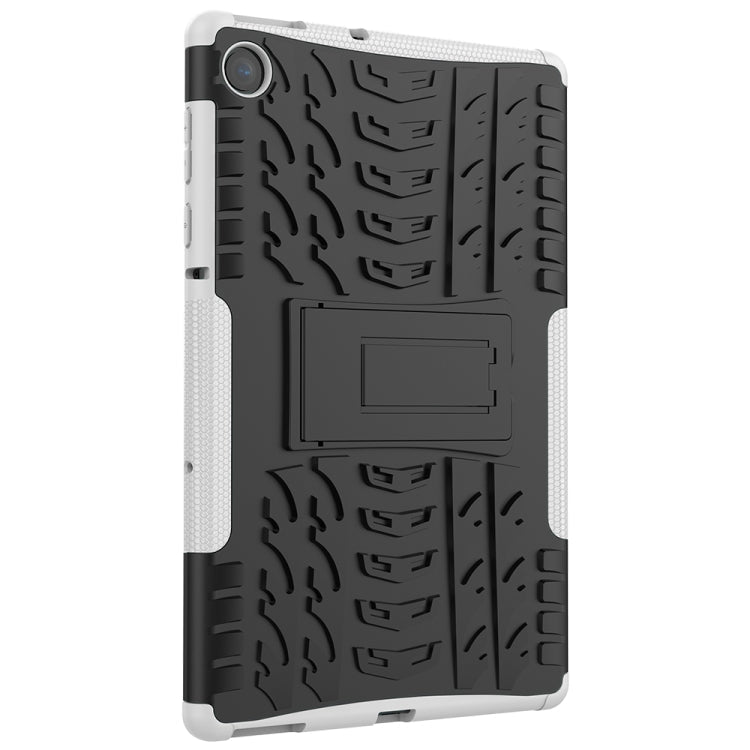 For Lenovo Tab M10 Plus TB-X606F Tire Texture Shockproof TPU+PC Protective Case with Holder(White)