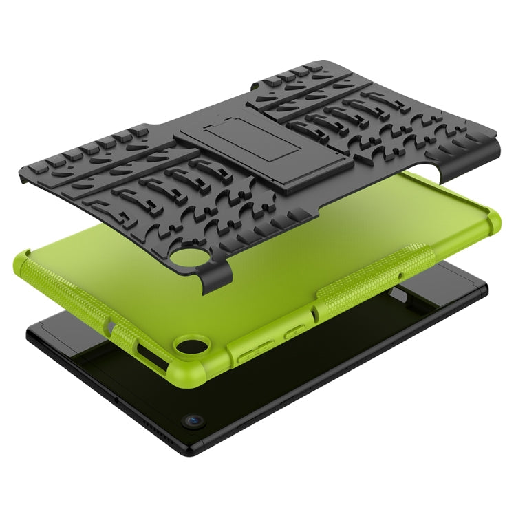 For Lenovo Tab M10 Plus TB-X606F Tire Texture Shockproof TPU+PC Protective Case with Holder(Green)