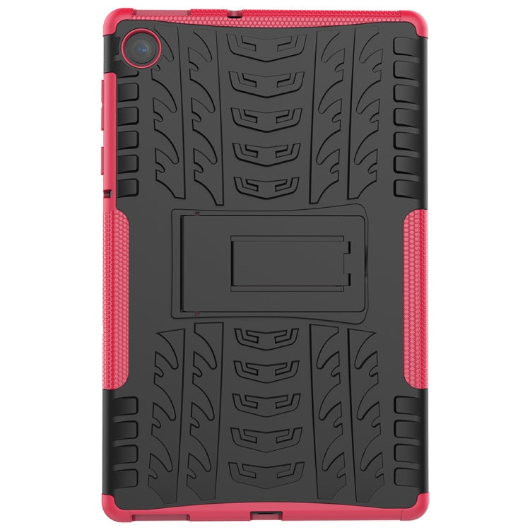 For Lenovo Tab M10 Plus TB-X606F Tire Texture Shockproof TPU+PC Protective Case with Holder(Rose Red)