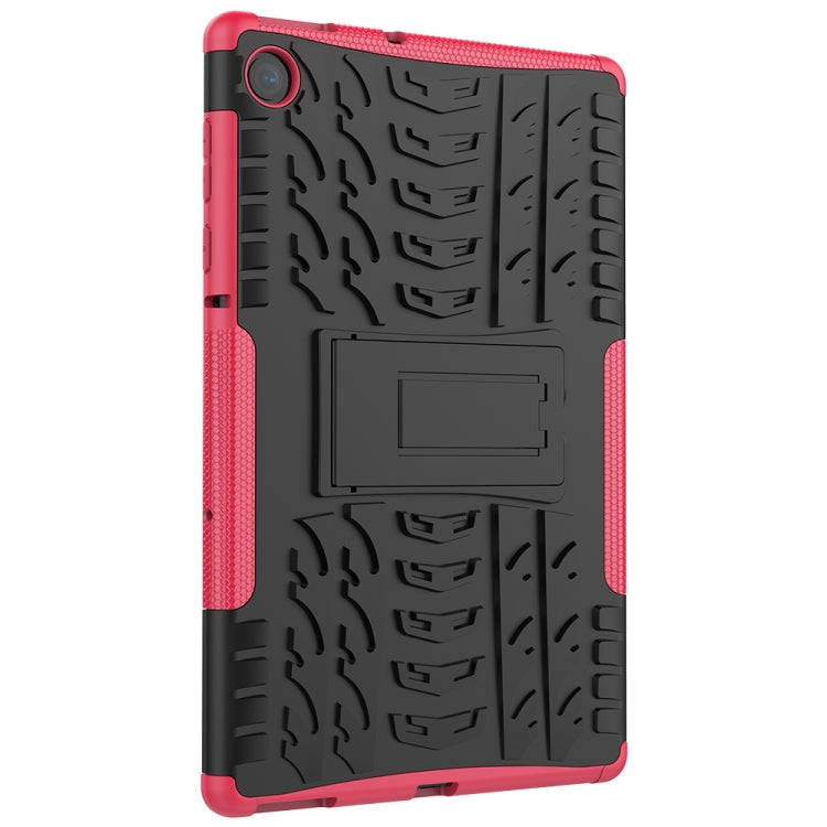 For Lenovo Tab M10 Plus TB-X606F Tire Texture Shockproof TPU+PC Protective Case with Holder(Rose Red)