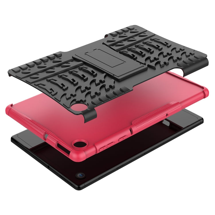 For Lenovo Tab M10 Plus TB-X606F Tire Texture Shockproof TPU+PC Protective Case with Holder(Rose Red)