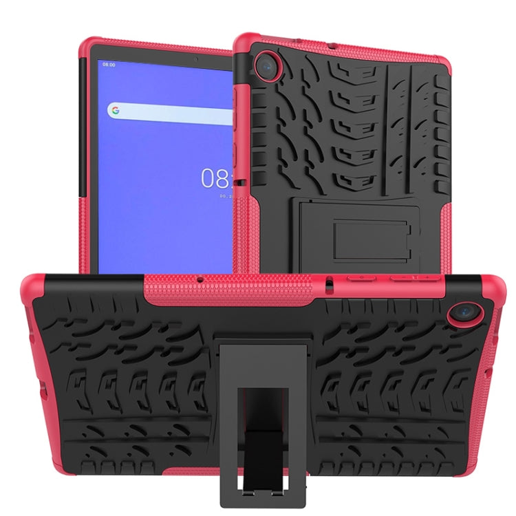 For Lenovo Tab M10 Plus TB-X606F Tire Texture Shockproof TPU+PC Protective Case with Holder(Rose Red)