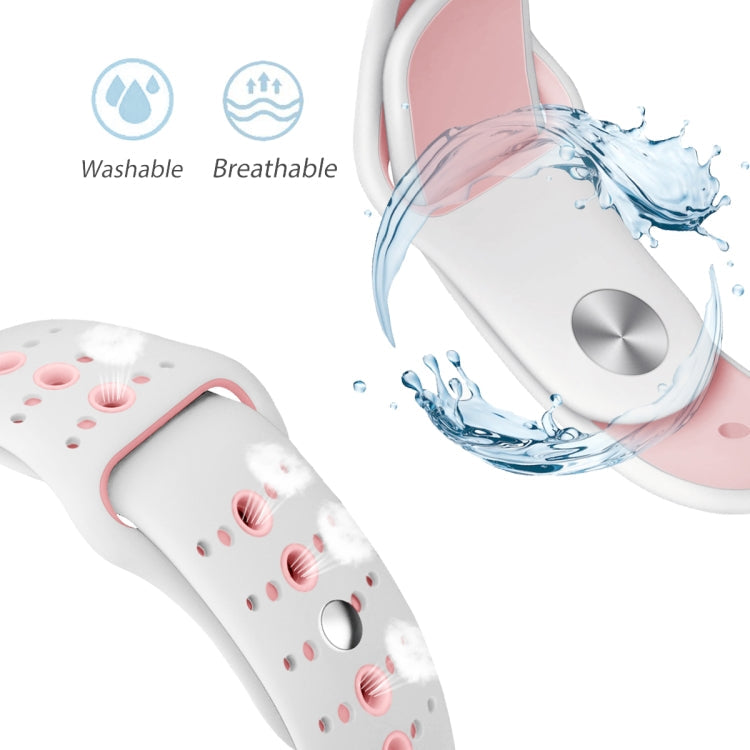 For Apple Watch Series 7 41mm / 6 & SE & 5 & 4 40mm / 3 & 2 & 1 38mm Two-tone Porous Silicone Watch Band(White Pink)