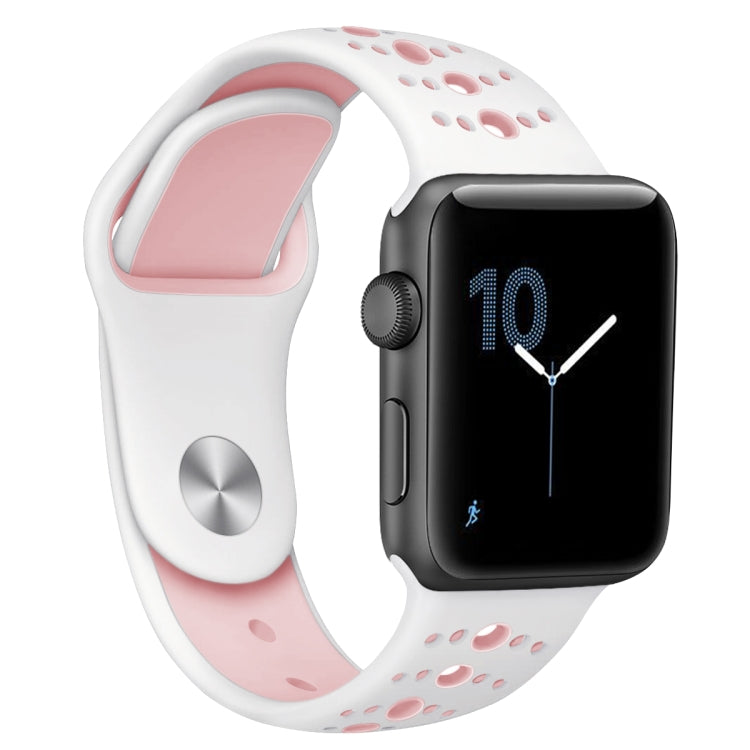 For Apple Watch Series 7 41mm / 6 & SE & 5 & 4 40mm / 3 & 2 & 1 38mm Two-tone Porous Silicone Watch Band(White Pink)