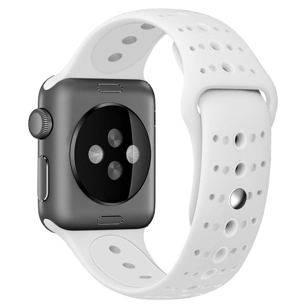 For Apple Watch Series 7 45mm / 6 & SE & 5 & 4 44mm / 3 & 2 & 1 42mm Two-tone Porous Silicone Watch Band(White)