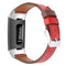 For Fitbit Charge 4 / 3 Top-grain Leather + 316L Stainless Steel Watch Band, Size:Small Code(Red)
