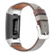 For Fitbit Charge 4 / 3 Top-grain Leather + 316L Stainless Steel Watch Band, Size:Small Code(Light Gray)