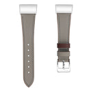 For Fitbit Charge 4 / 3 Top-grain Leather + 316L Stainless Steel Watch Band, Size:Small Code(Light Gray)