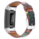For Fitbit Charge 4 / 3 Top-grain Leather + 316L Stainless Steel Watch Band, Size:Small Code(Safflower)